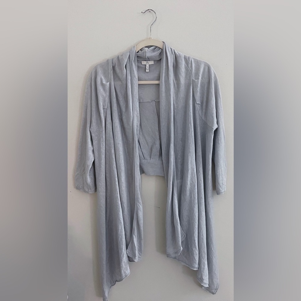 Joie Linen Silk Light Gray Open Front High Low Cardigan Medium Romance